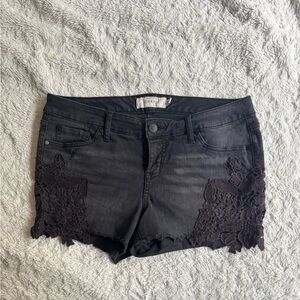 Torrid Black Jean Shorts with Lace Detail